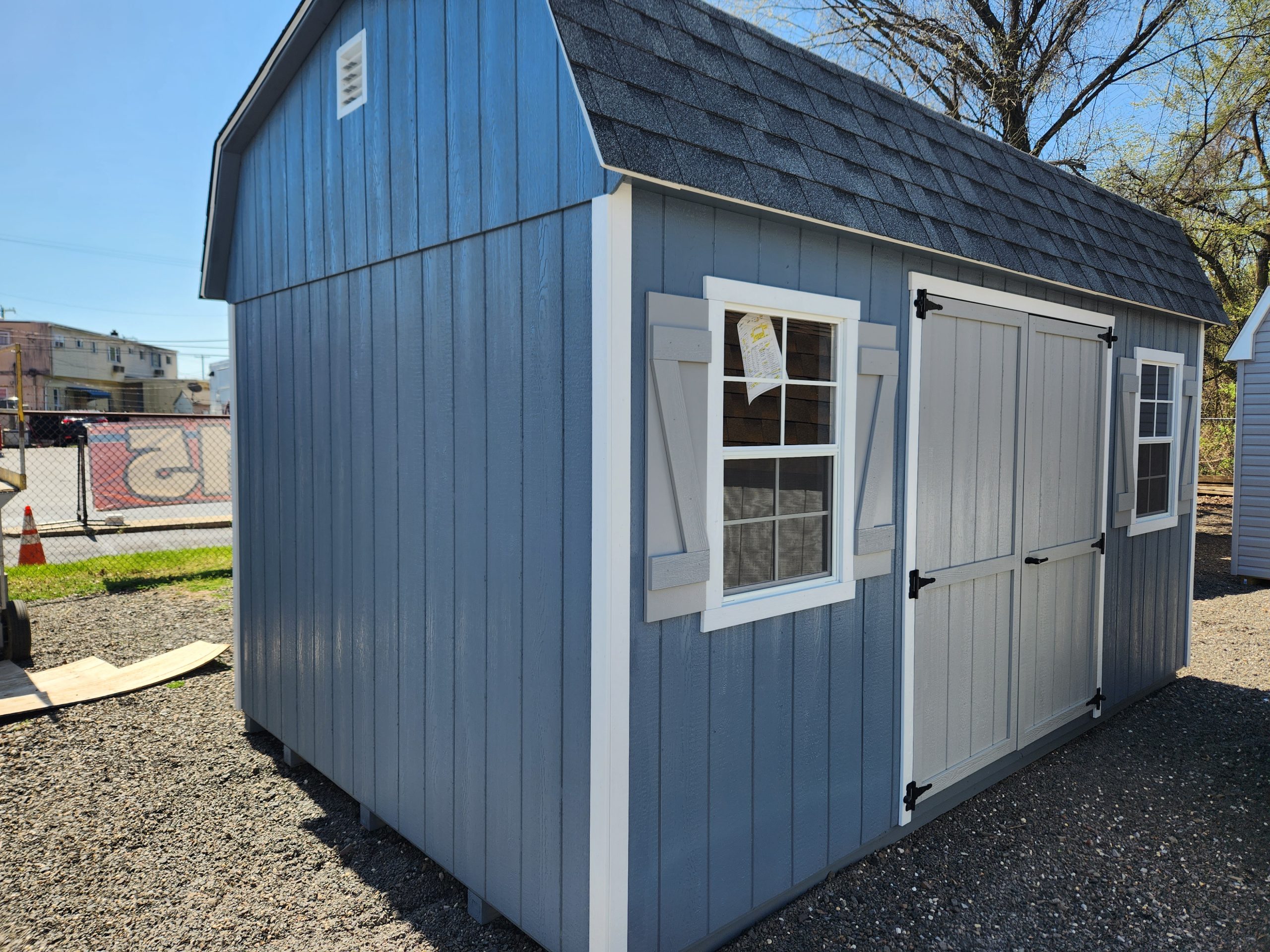 #27-23  10x16 painted wood DB W7' walls, Zshutters and lofts , $6483, New sale price $6158.00