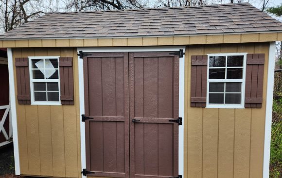 Stock#2-24 8×12 painted wood Cape, 2.5" wood corners,  painted doors $3833.00