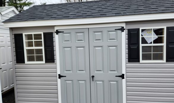 Stock#20-24 8×12 Cape roof, 2 painted doors in slate,  1) 42"x8' loft  $4107.00