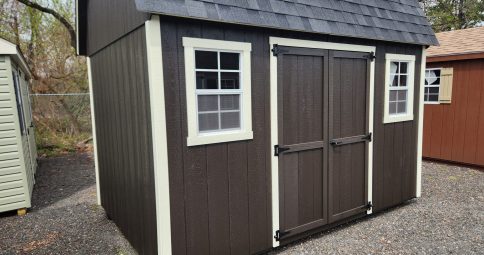 Stock#15-24 8×12 wood Dutch Barn,  2.5" wood corners,  2) 42"×8 loft, 2'x4' loft $4169.00