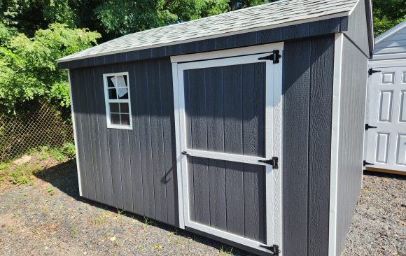 Stock#33-24 8×12 wood A-frame no bells midnight gray $3095.00