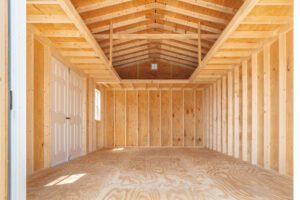 empty shed with a loft, and two entrances
