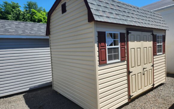 8x12 Vinyl Dutch Barn Shed - Painted Doors, Lofts - Stock #46-26, $4744